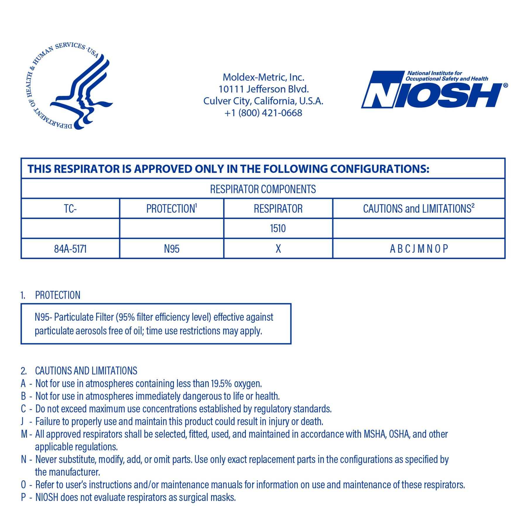 Moldex 1510 (XS Extra Small) NIOSH N95 Healthcare Respirator Mask - Made in USA