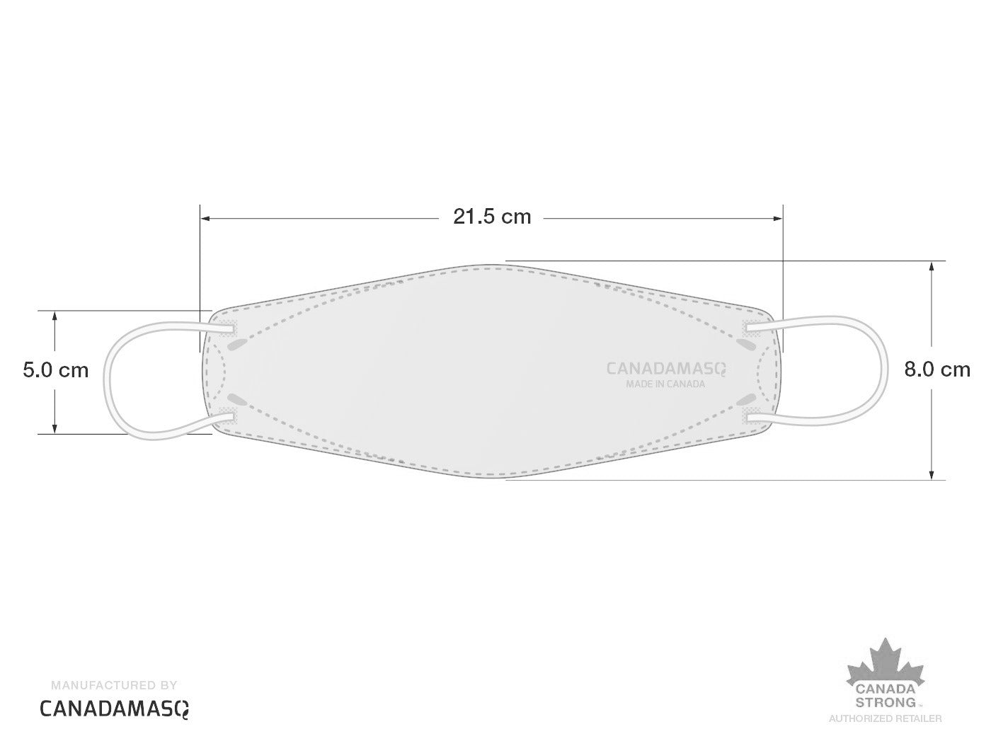 Dimensions of Canada Masq Q100 Large health care CA-N95 respirator mask white