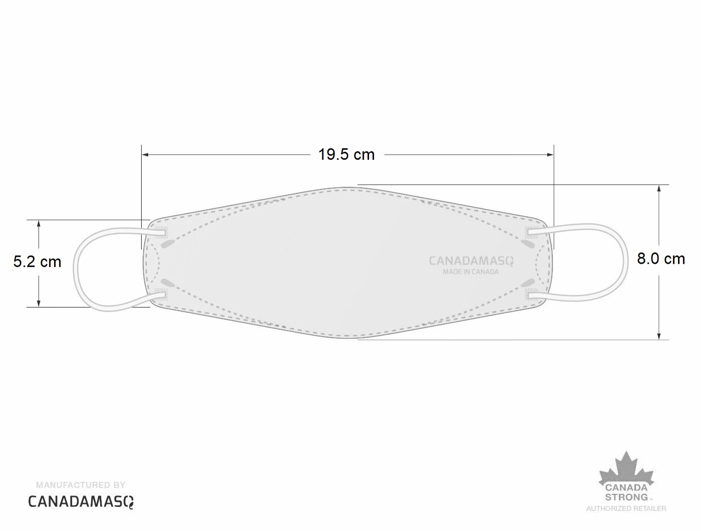 dimensions of canada strong medium CA-N95 white respirator mask by canada masq