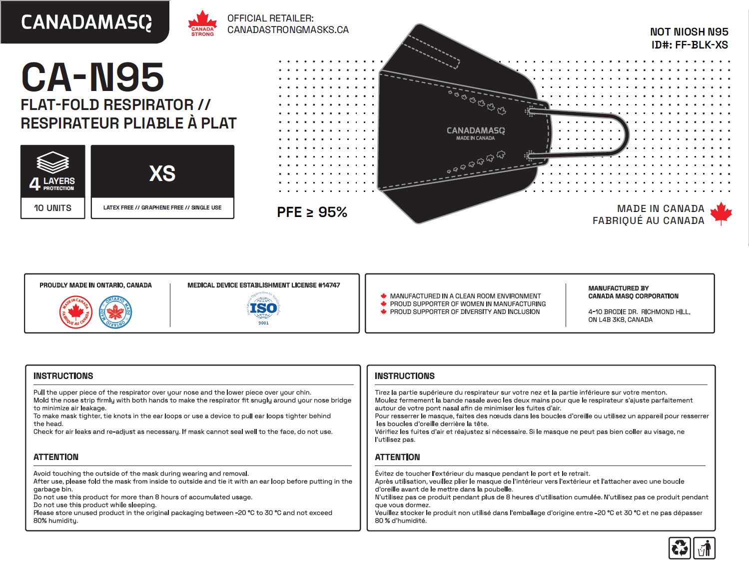 canada masq kids black respirator mask box